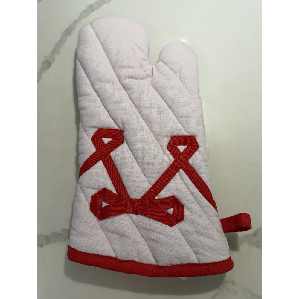 Anthropologie Benedita Bow Oven Mitt 100% Cotton Collection Red Holiday NWT - Picture 2 of 4